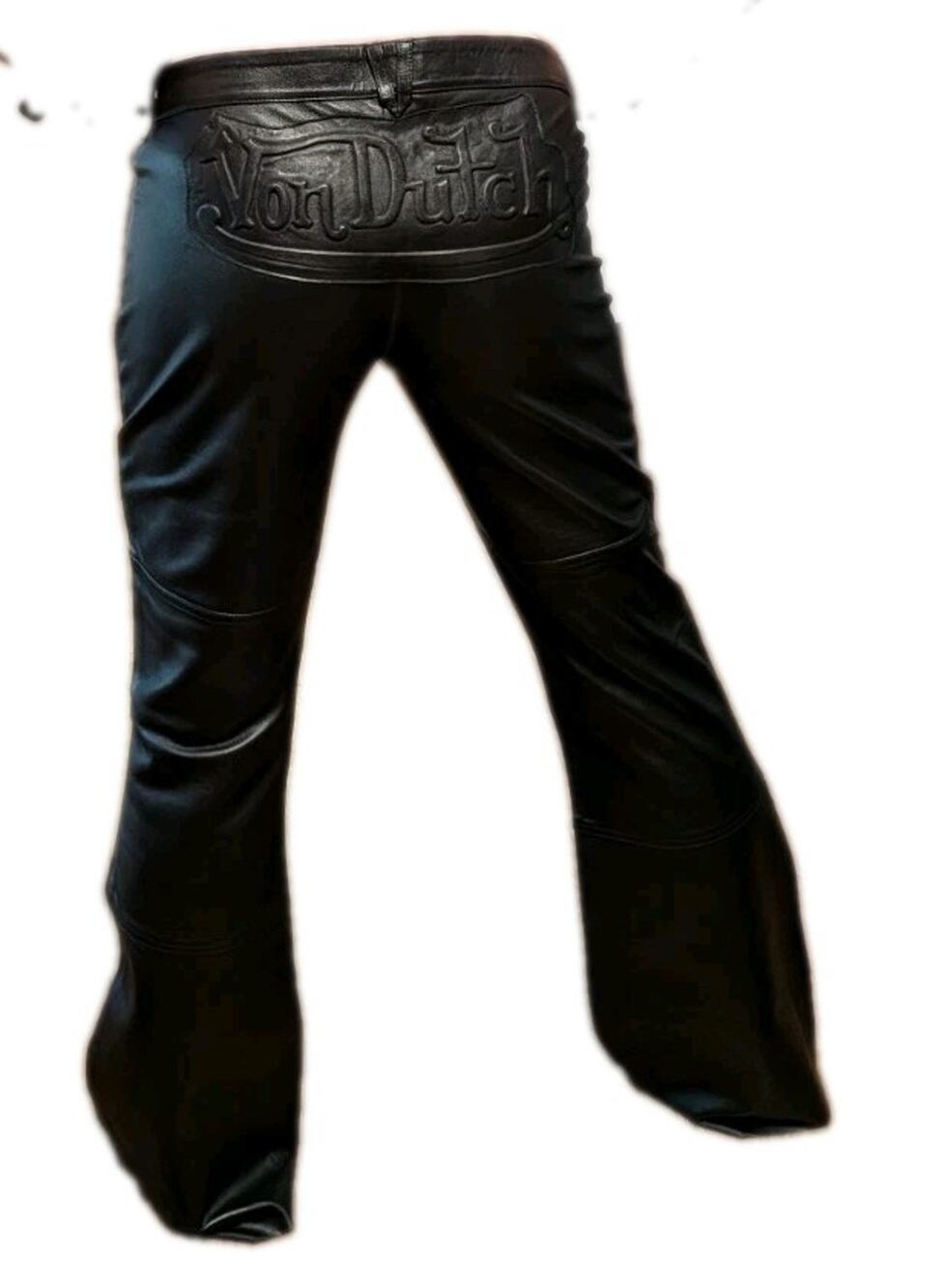 Von Dutch Women Rare Flared Leather Pants Logo On Back Sz 34x30